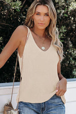 WOMEN V NECK CASUAL KNITTED VEST_CWTTK0259: APRICOT / (M) 1